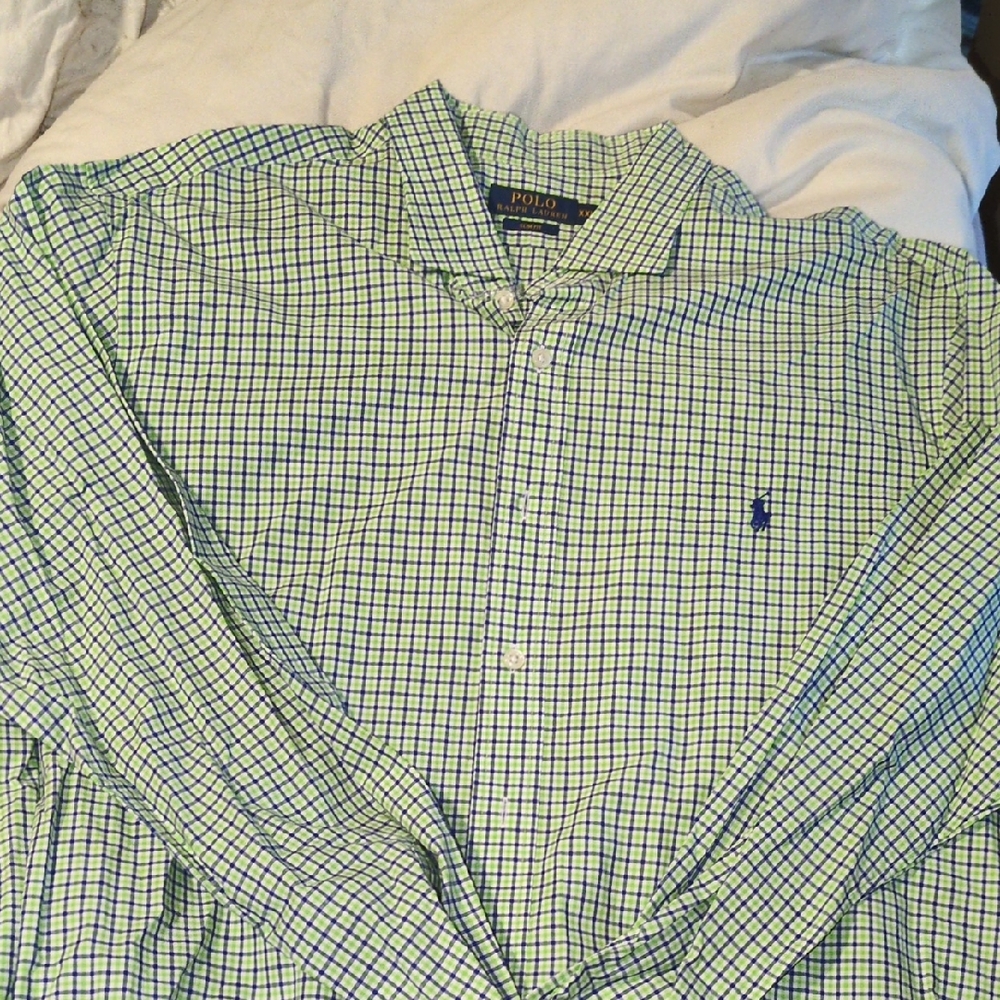 Polo by Ralph Lauren Blue and Green Plaid Men's Shirt